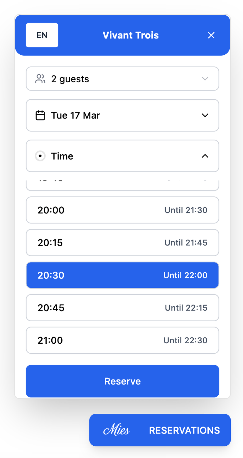 Reservation Mis Gui Mies - Restaurant Reservation System | Reserveringssysteem